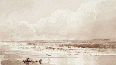 鳥と海の風景（紙に洗う） 作： William Trost Richards